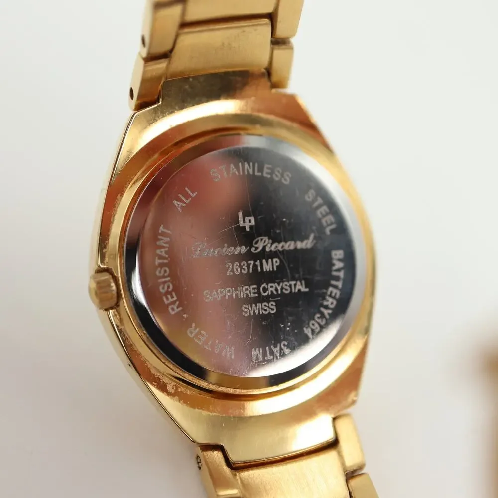 Lucien Piccard Gold Tone Womens Watch 26mm Swiss Sapphire Crystal Float Diamonds